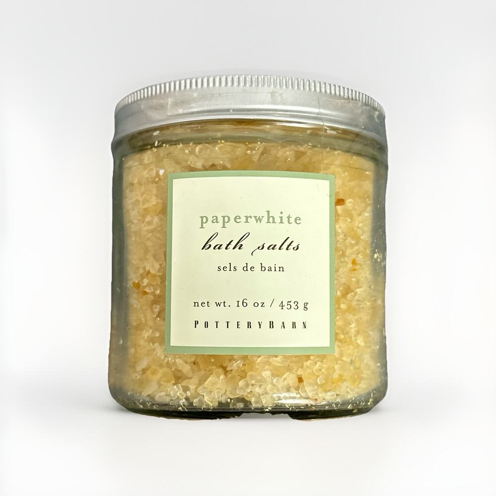 Pottery Barn Paperwhite Bath Salts 16 oz Sealed Retired Scent Glass Jar Rare - Picture 1 of 7